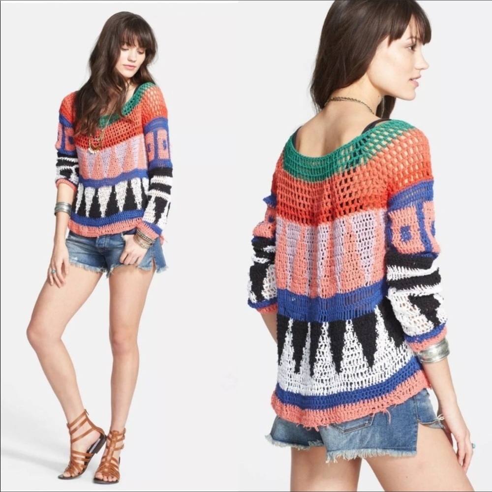 Like NEW Free People Modern Art Geometric Sweater - Picture 1 of 14